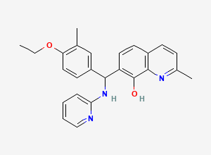 Two-dimensional chemical structure of 7-[(4-Ethoxy-3-methylphenyl)-(pyridin-2-ylamino)methyl]-2-methylquinolin-8-ol