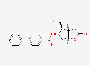 Two-dimensional chemical structure of 4-(Hydroxymethyl)-2-oxohexahydro-2H-cyclopenta[b]furan-5-yl [1,1'-biphenyl]-4-carboxylate