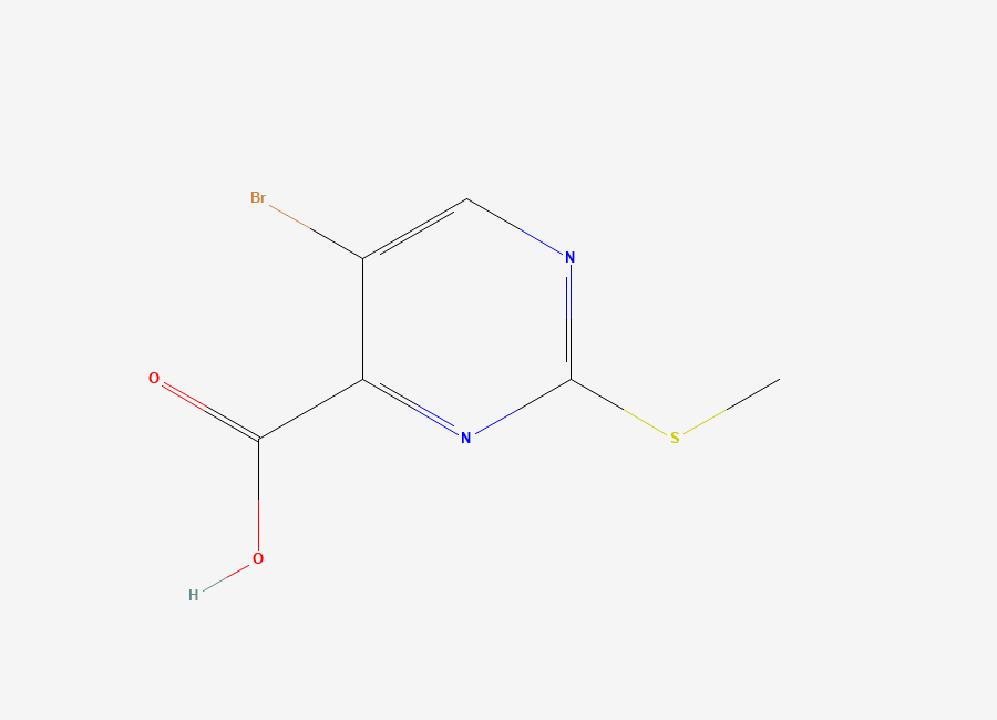 Two-dimensional chemical structure of 5-Bromo-2-(methylthio)pyrimidine-4-carboxylic Acid