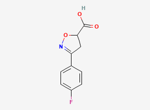 Two-dimensional chemical structure of 3-(4-Fluorophenyl)-4,5-dihydro-1,2-oxazole-5-carboxylic acid