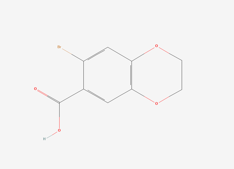 Two-dimensional chemical structure of 7-Bromo-2,3-dihydro-1,4-benzodioxine-6-carboxylic acid