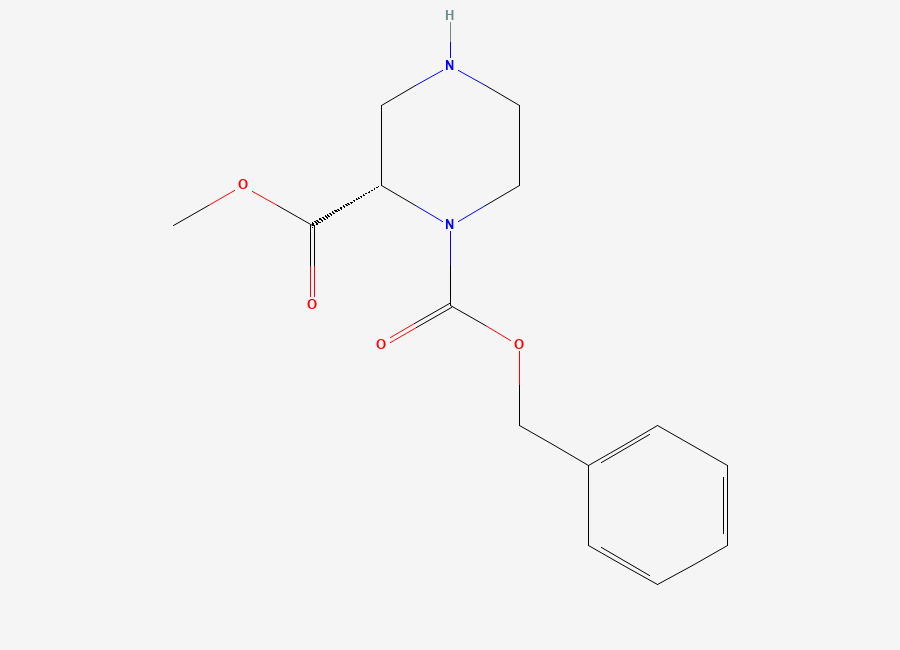 Two-dimensional chemical structure of 1-Benzyl 2-methyl (2S)-piperazine-1,2-dicarboxylate