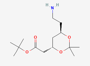 Two-dimensional chemical structure of (4S,trans)-1,1-Dimethylethyl-6-aminoethyl-2,2-dimethyl-1,3-dioxane-4-acetate, CAS 1105067-89-7