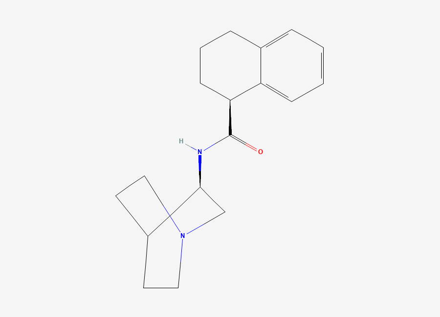 Two-dimensional chemical structure of (S)-N-((R)-Quinuclidin-3-yl)-1,2,3,4-tetrahydronaphthalene-1-carboxamide, CAS 2216753-67-0