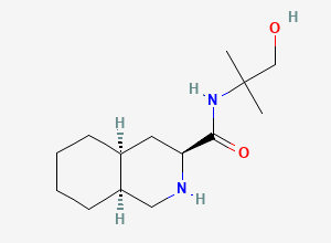 Two-dimensional chemical structure of (3S,4aS,8aS)-Decahydro-N-(2-hydroxy-1,1-dimethylethyl)-3-isoquinolinecarboxamide, CAS 213135-54-7