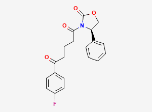 Two-dimensional chemical structure of (R)-1-(4-fluorophenyl)-5-(2-oxo-4-phenyloxazolidin-3-yl)pentane-1,5-dione