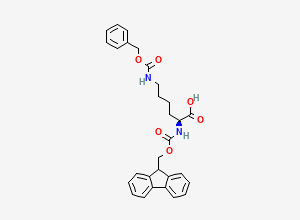 Two-dimensional chemical structure of (2S)-6-(((benzyloxy)carbonyl)amino)-2-(((9H-fluoren-9-ylmethoxy)carbonyl)amino)hexanoic acid