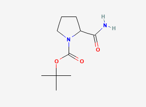 Two-dimensional chemical structure of 1,1-Dimethylethyl 2-(aminocarbonyl)-1-pyrrolidinecarboxylate