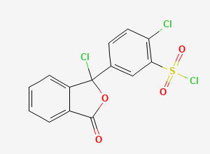 Two-dimensional chemical structure of 2-Chloro-5-(1-chloro-1,3-dihydro-3-oxo-1-isobenzofuranyl)-benzenesulfonyl Chloride, CAS 68592-11-0