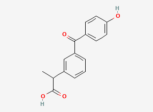Two-dimensional chemical structure of 2-(3-(4-Hydroxybenzoyl)phenyl)propanoic acid, CAS 144977-91-3