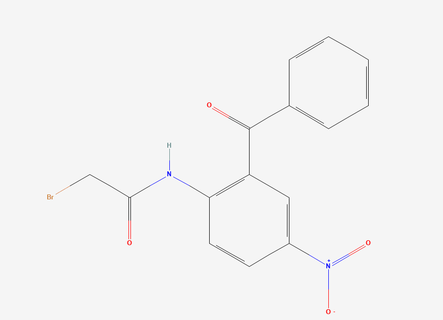 Two-dimensional chemical structure of N-(2-benzoyl-4-nitrophenyl)-2-bromoacetamide