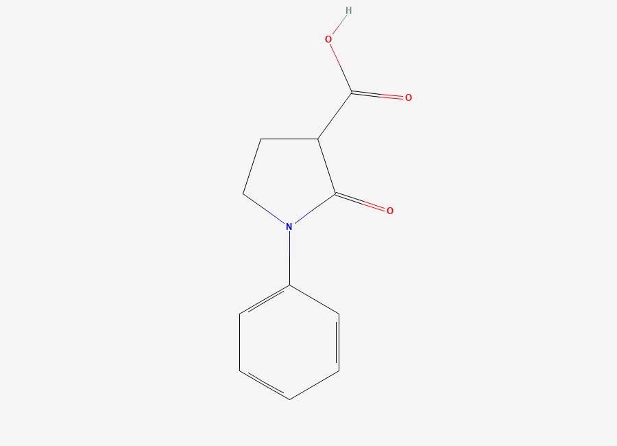 Two-dimensional chemical structure of 2-Oxo-1-phenylpyrrolidine-3-carboxylic acid