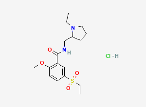 Two-dimensional chemical structure of Benzamide, N-((1-ethyl-2-pyrrolidinyl)methyl)-5-(ethylsulfonyl)-2-methoxy-, hydrochloride (1:1)