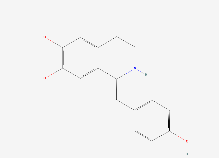 Two-dimensional chemical structure of 4-((6,7-dimethoxy-1,2,3,4-tetrahydroisoquinolin-1-yl)methyl)phenol