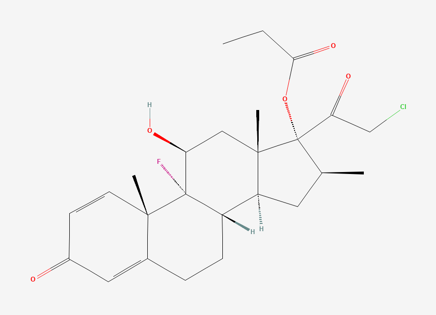 Two-dimensional chemical structure of Clobetasol Propionate, CAS 25122-46-7