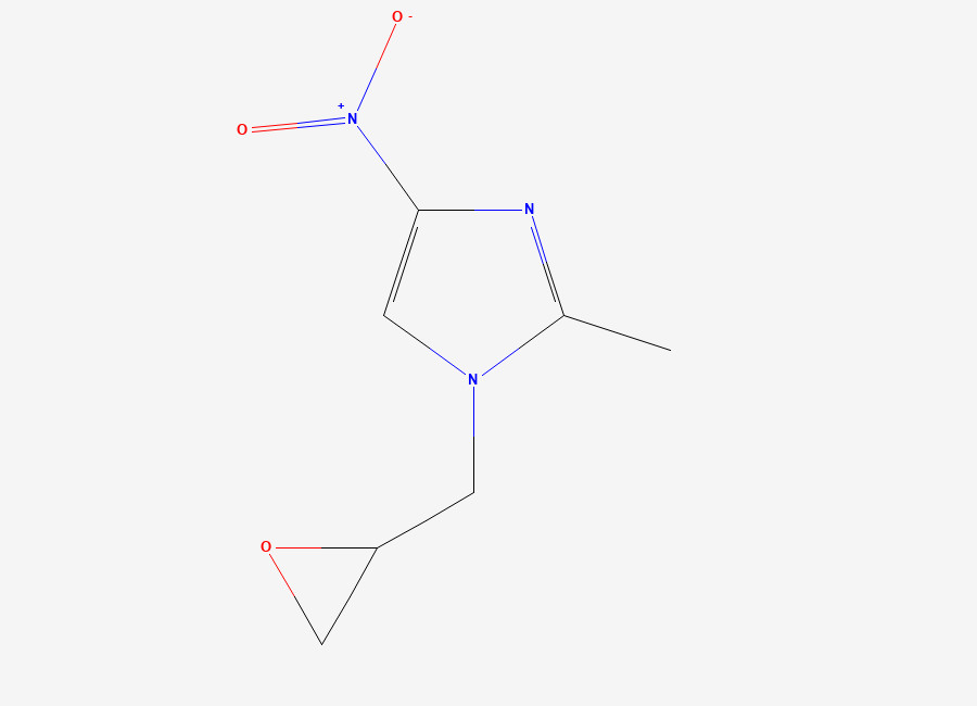 Two-dimensional chemical structure of 1H-Imidazole, 2-methyl-4-nitro-1-(oxiranylmethyl), CAS 16773-51-6