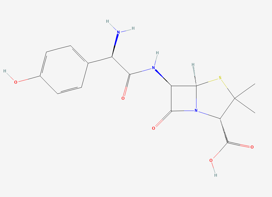Two-dimensional chemical structure of Amoxicillin, CAS 26787-78-0