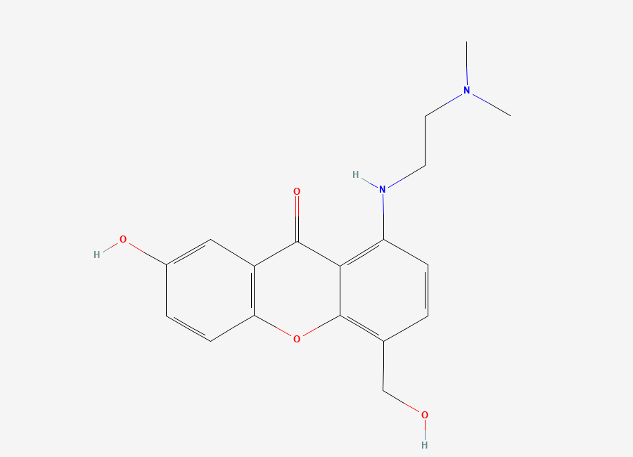 Two-dimensional chemical structure of 1-((2-(Dimethylamino)ethyl)amino)-7-hydroxy-4-(hydroxymethyl)-9H-xanthen-9-one