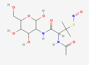 Two-dimensional chemical structure of N-(2-Deoxy-α,-β-D-glucopyranosyl)-S-nitroso-N-acetyl-D,L-penicillamine, CAS 188849-82-3
