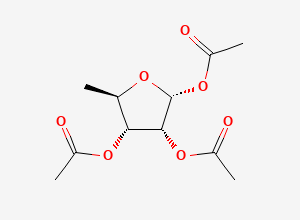 Two-dimensional chemical structure of (2R,3R,4R,5R)-5-methyltetrahydrofuran-2,3,4-triyl triacetate, CAS 76497-54-6
