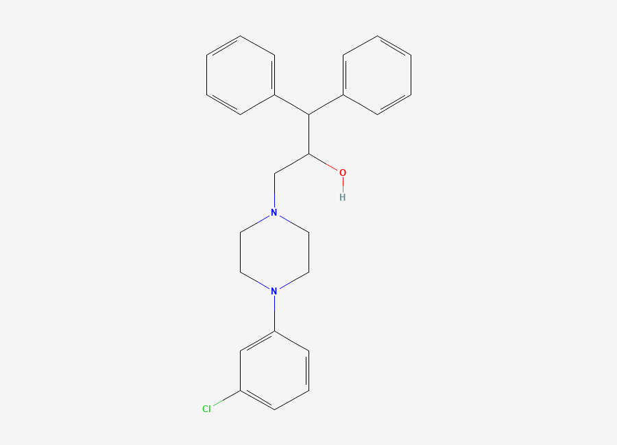 Two-dimensional chemical structure of 3-(4-(3-Chlorophenyl)piperazin-1-yl)-1,1-diphenyl-2-propanol