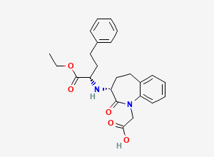 Two-dimensional chemical structure of ((3RS)-3-(((1SR)-1-(Ethoxycarbonyl)-3-phenylpropyl)amino)-2-oxo-2,3,4,5-tetrahydro-1H-1-benzazepin-1-yl)acetic-acid