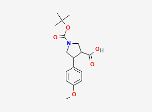 Two-dimensional chemical structure of 1-(tert-Butoxycarbonyl)-4-(4-methoxyphenyl)pyrrolidine-3-carboxylic acid