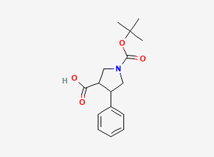 Two-dimensional chemical structure of 1-(Tert-butoxycarbonyl)-4-phenylpyrrolidine-3-carboxylic acid