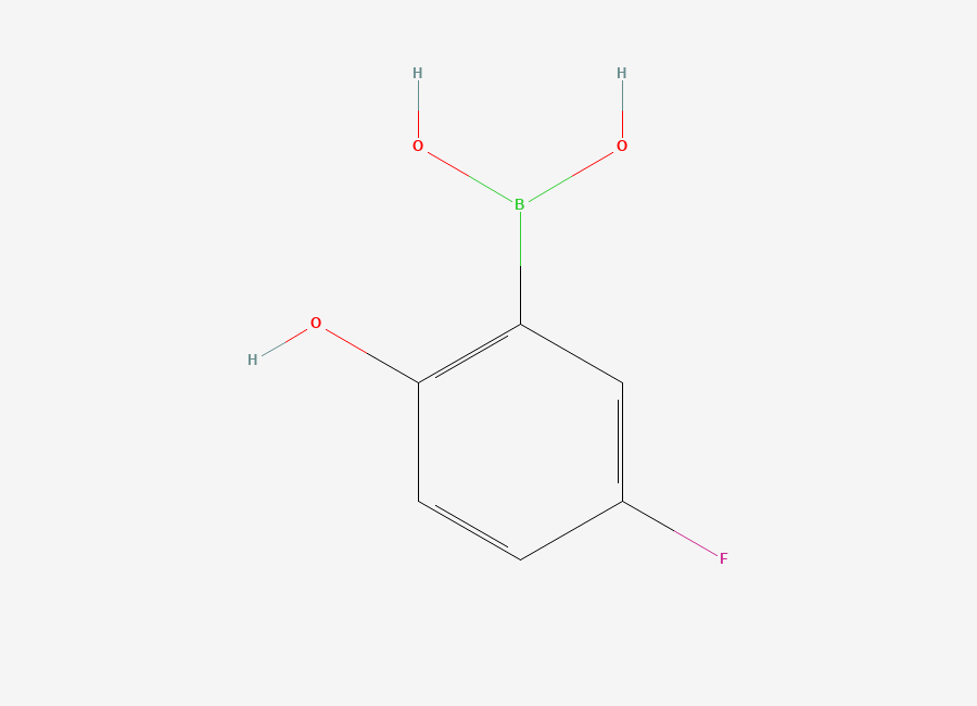 Two-dimensional chemical structure of 5-Fluoro-2-hydroxyphenylboronic acid