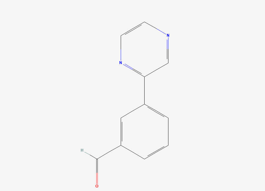 Two-dimensional chemical structure of 3-(Pyrazin-2-yl)benzaldehyde