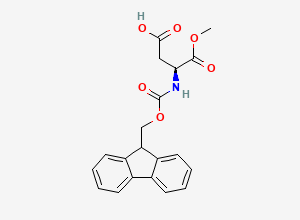 Two-dimensional chemical structure of (S)-3-((((9H-fluoren-9-yl)methoxy)carbonyl)amino)-4-methoxy-4-oxobutanoic acid
