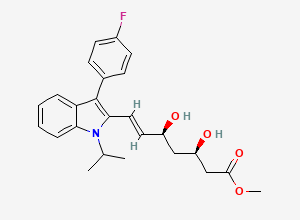 Two-dimensional chemical structure of (3S,5R,E)-Methyl 7-(3-(4-fluorophenyl)-1-isopropyl-1H-indol-2-yl)-3,5-dihydroxyhept-6-enoate