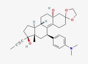 Two-dimensional chemical structure of Mifepristone Dioxolane Impurity / 4,5-Dihydro-5α-Hydroxy-Mifepristone 3-Ethylene Ketal, CAS 84371-64-2