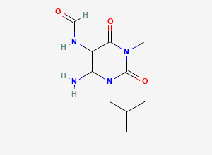 Two-dimensional chemical structure of 4-Amino-5-formylamino-3-isobutyl-1-methylpyrimidine-2,6-dione, CAS 130332-59-1