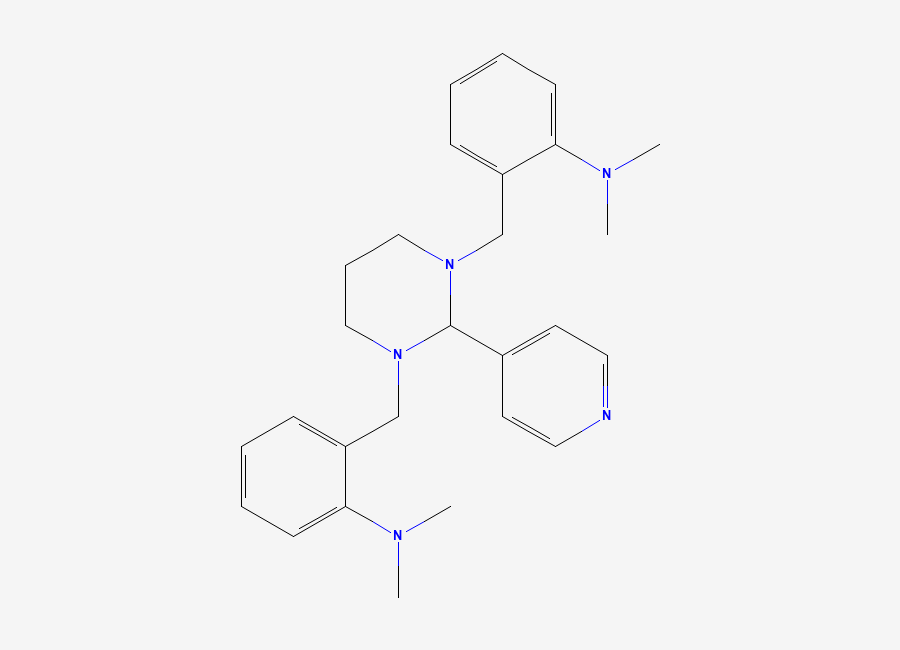Two-dimensional chemical structure of 2,2'-((Dihydro-2-(4-pyridinyl)-1,3(2H,4H)-pyrimidinediyl)bis(methylene))bis(N,N-dimethylbenzenamine)