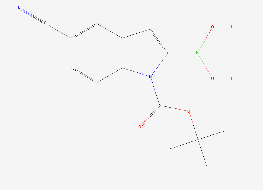 Two-dimensional chemical structure of 1-Boc-5-cyano-1H-indole-2-boronic acid