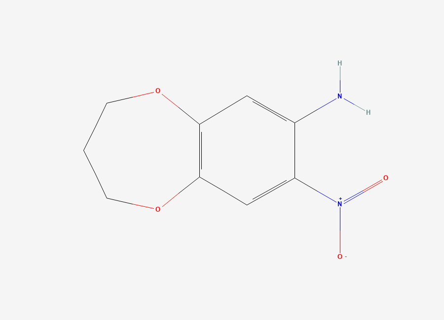 Two-dimensional chemical structure of 8-nitro-3,4-dihydro-2H-1,5-benzodioxepin-7-amine