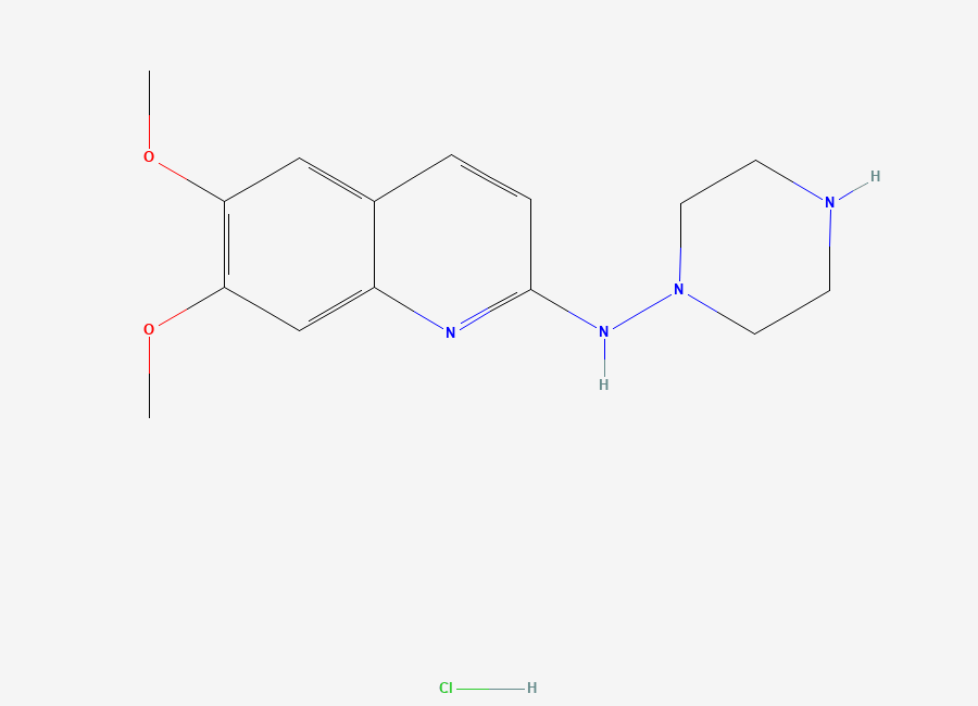Two-dimensional chemical structure of 6,7-Dimethoxy-N-(piperazin-1-yl)quinolin-2-amine hydrochloride