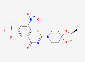 Two-dimensional chemical structure of 2-((2S)-2-Methyl-1,4-dioxa-8-azaspiro(4.5)dec-8-yl)-8-nitro-6-(trifluoromethyl)-4H-1,3-benzothiazin-4-one
