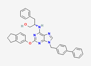 Two-dimensional chemical structure of (S)-2-((9-([1,1'-biphenyl]-4-ylmethyl)-2-((2,3-dihydro-1H-inden-5-yl)oxy)-9H-purin-6-yl)amino)-3-phenylpropan-1-ol