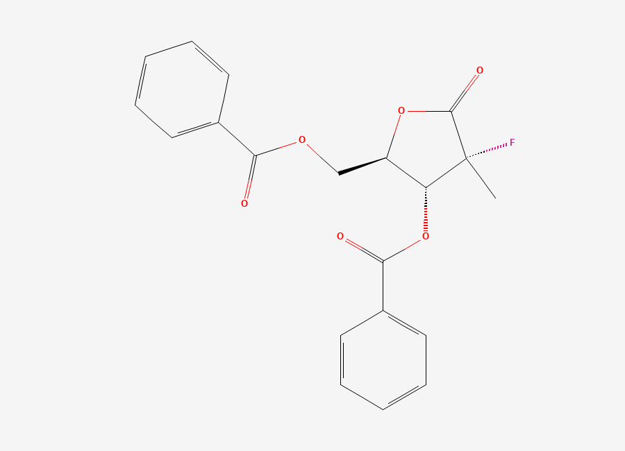 Two-dimensional chemical structure of (2R)-2-Deoxy-2-fluoro-2-methyl-D-erythro-pentonic acid gamma-lactone 3,5-dibenzoate