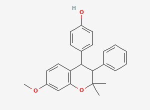Two-dimensional chemical structure of 4-(7-Methoxy-2,2-dimethyl-3-phenylchroman-4-yl)phenol, CAS 81009-09-8
