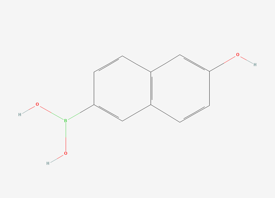 Two-dimensional chemical structure of 6-Hydroxynaphthalene-2-boronic Acid, CAS 173194-95-1