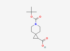 Two-dimensional chemical structure of 6-((Tert-butoxy)carbonyl)-6-azaspiro(2.5)octane-1-carboxylic acid