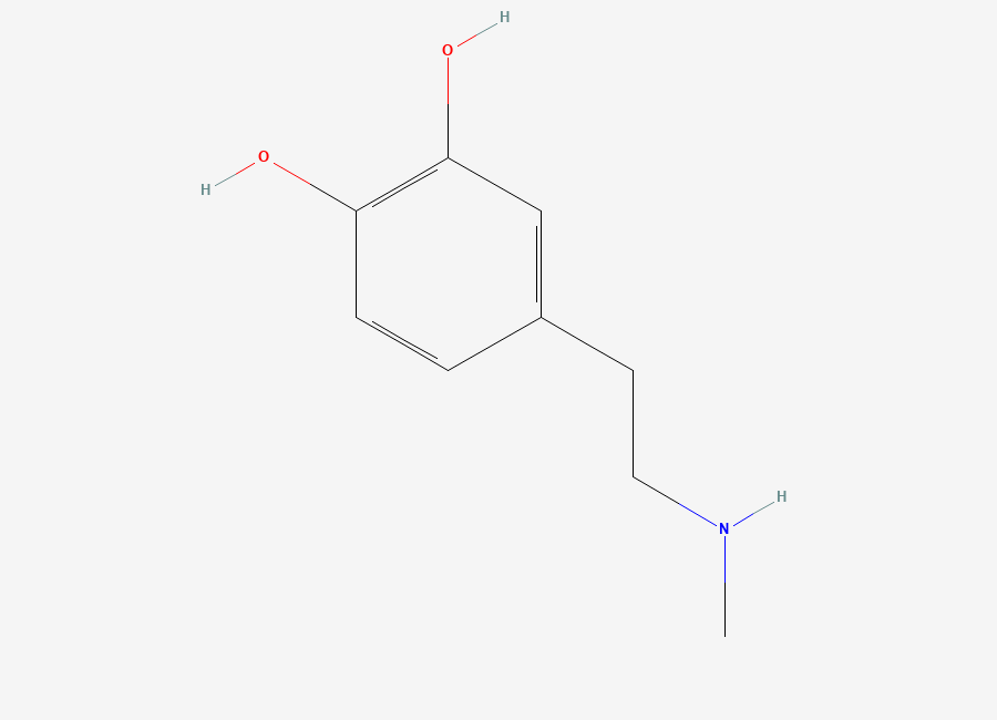 Two-dimensional chemical structure of Deoxy Epinephrine/ N-Methyl-dopamine/ Epinine, CAS 501-15-5