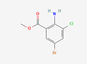 Two-dimensional chemical structure of 2-Amino-5-bromo-3-chloro-benzoic acid methyl ester, CAS 101080-26-6