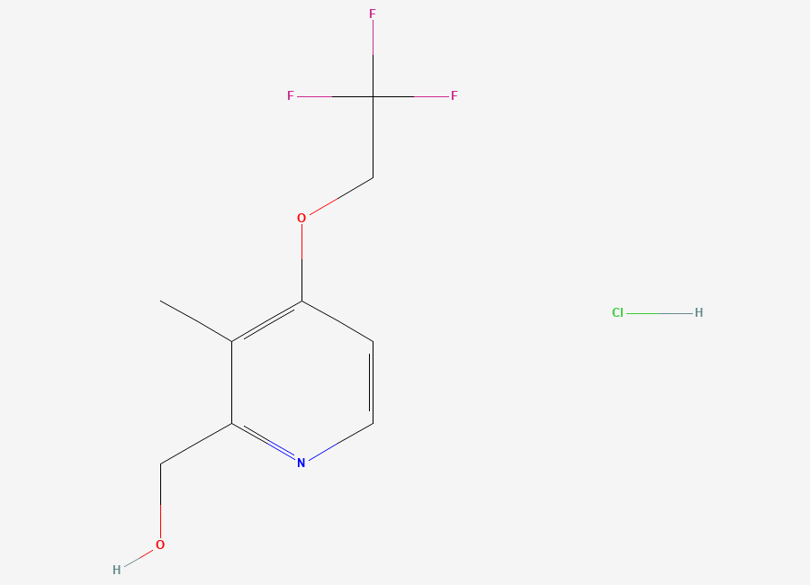 Two-dimensional chemical structure of 2-Hydroxy Methyl-3-Methyl-4-(2,2,2-Trifluroethoxy) Pyridine Hydrochloride, CAS 253345-80-1