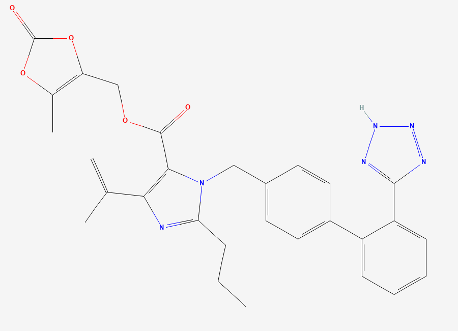 Two-dimensional chemical structure of Olmesartan EP Impurity C/ Dehydro Olmesartan Medoxomil/ Anhydro Olmesartan Medoxomil/ Olmesartan Medoxomil Olefinic Impurity, CAS 879562-26-2