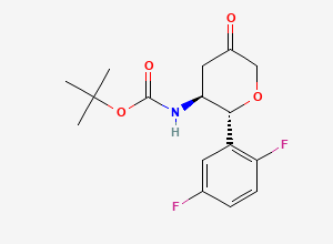 Two-dimensional chemical structure of tert-butyl[(2R,3S)-2-(2,5-difluorophenyl)-5-oxotetrahydro-2H-pyran-3-yl]carbamate
