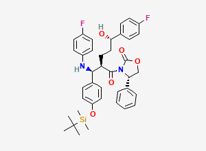Two-dimensional chemical structure of (S)-3-((2R,5S)-2-((S)-(4-((tert-Butyldimethylsilyl)oxy)phenyl)((4-fluorophenyl)amino)methyl)-5-(4-fluorophenyl)-5-hydroxypentanoyl)-4-phenyloxazolidin-2-one